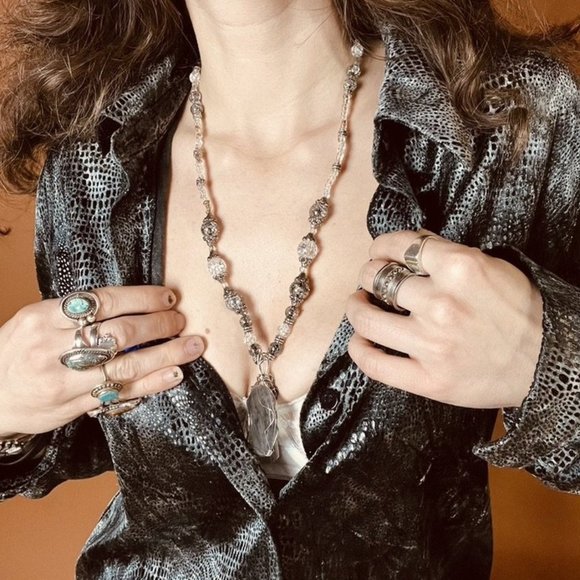 Boutique Smoky Quartz Beaded Handmade Retro Sparkle Silver Necklace - Picture 4 of 6